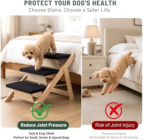 Dog Stairs/Ramp for Bed, Wooden 2-in-1 Foldable Pet Stairs & Ramp - Image 5