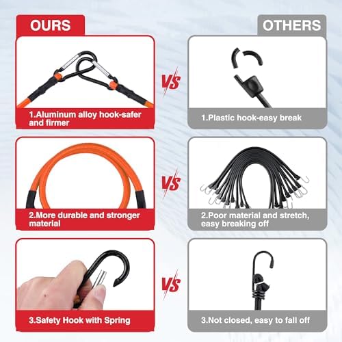 WORKPRO 24" Bungee Cords with Hooks, 4 Pack Heavy Duty Outdoor Bungee Strap - Image 3
