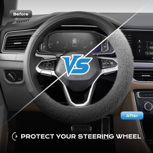 Coverado Steering Wheel Cover, Anti-Slip Fluffy Car Steering Wheel Cover - Image 5