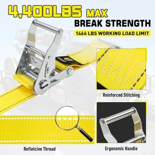 UTV Wheel Chock Tie Down Kit 4pk 2" x8' 4400LBS E Track Tire Ratchet Straps - Image 4