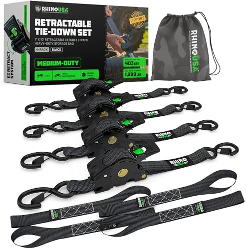 Rhino USA Retractable Ratchet Straps - 1in x 10ft by RhinoUSAInc