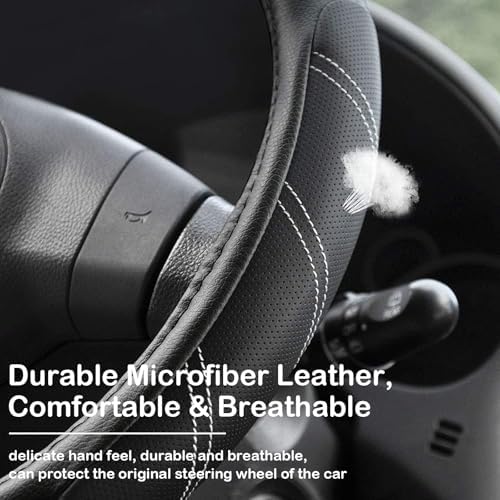 Black Line Punching Car Steering Wheel Cover, Microfiber Leather Sports - Image 5