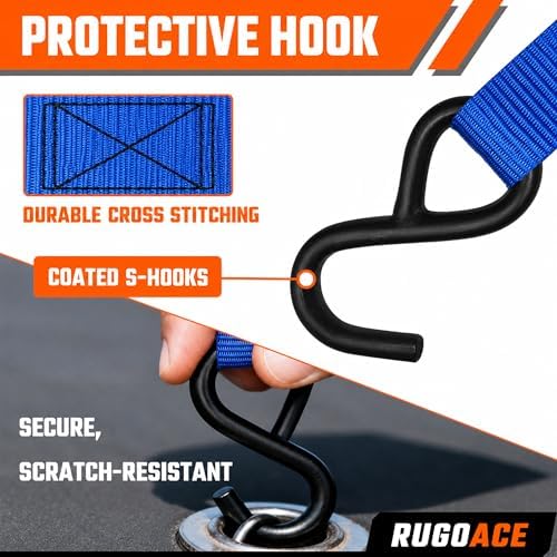 Ratchet Tie Down Straps 1in x 10ft 900 lbs Break Strength 8PK Blue RUGOACE - Image 4