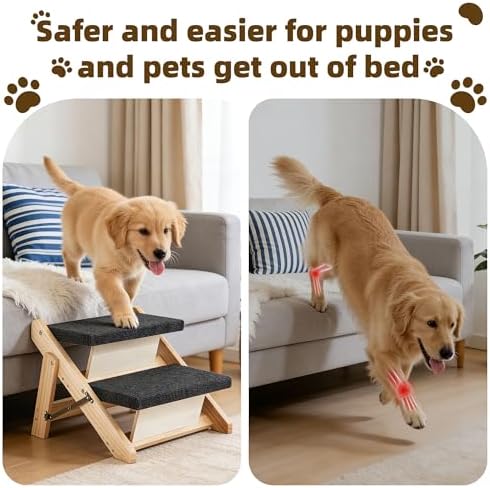 MEWANG Wood Pet Stairs, 2-Step Dog Stairs - Image 4