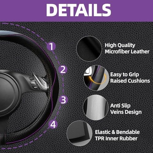 NBTEPEM 6 PCS Car Steering Wheel Cover Set, Microfiber Leather Steering Wheel - Image 3