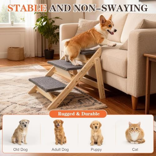 Foldable Dog Stairs for Bed, 3-Step 2-in-1 Dog Steps & Ramp for High Bed Couch - Image 7