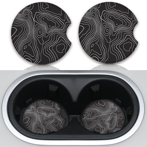 Black Contour Map Cute Cup Holder Coasters, Car Coasters - Image 2