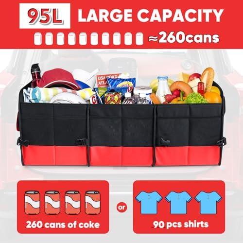 Simniam Large Trunk Organizer for Car, Foldable Multi Compartment Car Trunk - Image 3