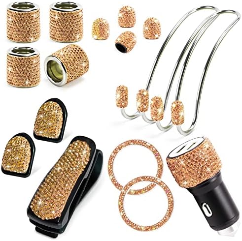 ToBeQueen 15 Pack Champagne Gold Bling Car Accessories Set by ToBeQueen