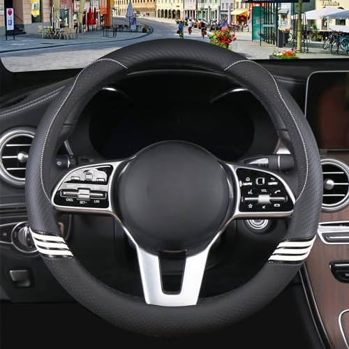 15 inch Cute Leather Steering Wheel Cover Black - Image 3