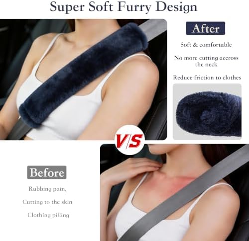 Amooca 2-Pack Soft Furry Universal Seatbelt Cover Car Shoulder Pad - Image 2