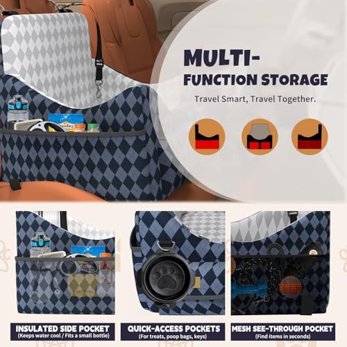Dog Car Seat for Small/Medium Dogs up to 35lbs, 4-Pocket Storage Memory Foam - Image 2