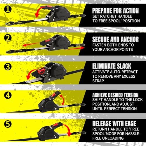 Retractable Ratchet Straps 1'' x 12ft Tie Downs Automatic Retractable Ratchet - Image 3