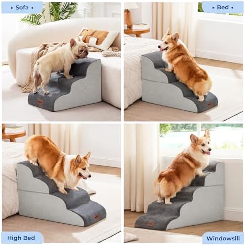 ZOMISIA Dog Stairs Ramp for Bed 19.7", Pet Stairs 4 Step, Dog Steps Grey - Image 2