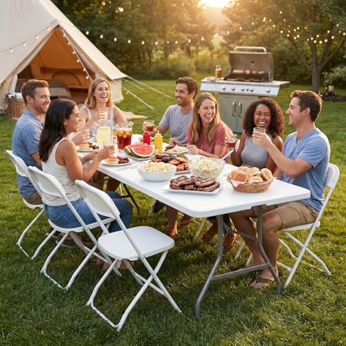 DUMOS 8 Feet Folding Picnic Table, Plastic Table - Image 2