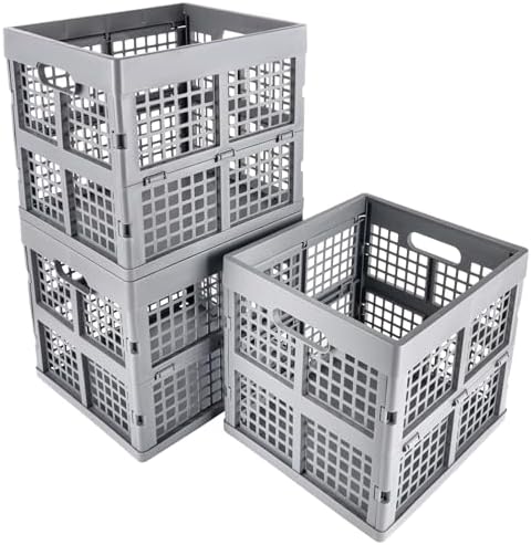 Eslite 3-Pack Collapsible Plastic Storage Crates, Foldable Crates by Eslite