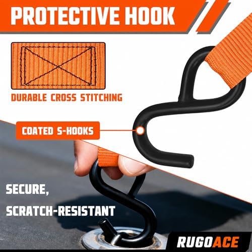 Ratchet Tie Down Straps 1 in x 10 ft 900 lbs Break Limit 8PK Orange RUGOACE - Image 4