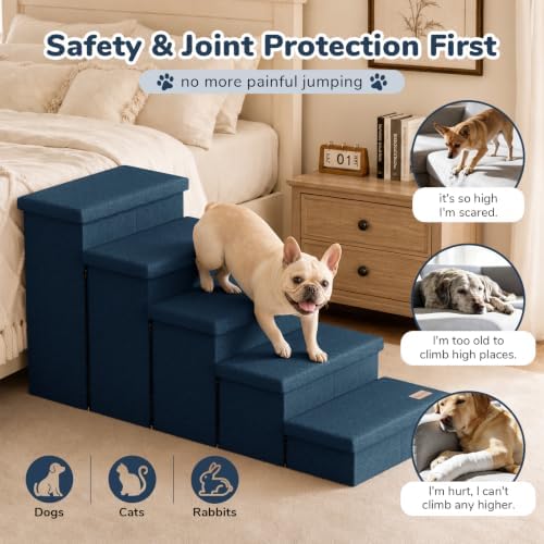 5-Step Wide Dog Stairs with Storage 23" H, Non-Slip Sturdy Pet Steps - Image 6