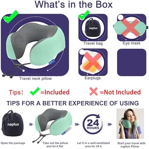 napfun Neck Pillow for Travel, Memory Foam Airplane Pillow - Image 5