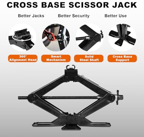 Big RED Wide Base Cross Car Scissor Jack: Steel Portable Quick Lift Tire Jacks - Image 2