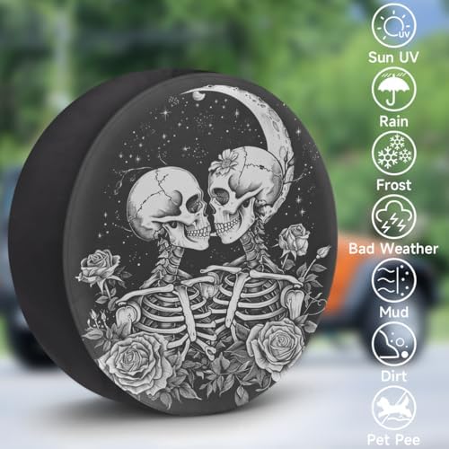 Rv Spare Tire Cover Wheel Halloween Skull Rose Skeletal Tire Covers Wheel - Image 3
