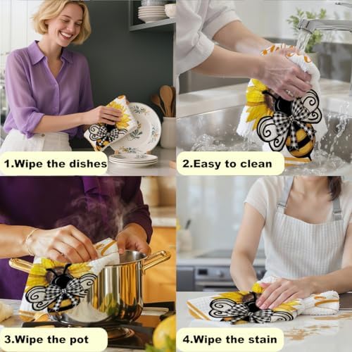 Sunflower Cute Bee Kitchen Towels 24x14 Inch, Rustic Bee Waffle Hand Towels - Image 6