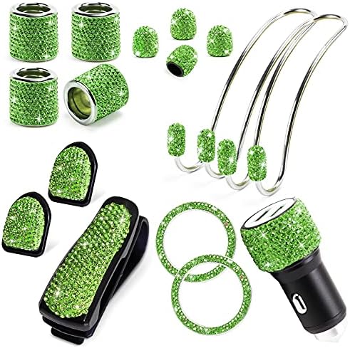 ToBeQueen 15 Pack Green Bling Car Accessories Set by ToBeQueen