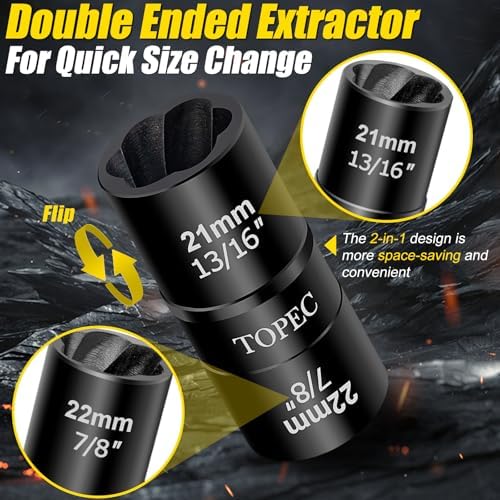 Topec 24mm x 25mm Flip Lug Nut Extractor, 1/2" Drive Lug Nut Removal Tool - Image 3