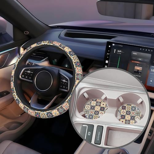 Ethnic Moroccan Floral Flower Steering Wheel Cover - Image 5