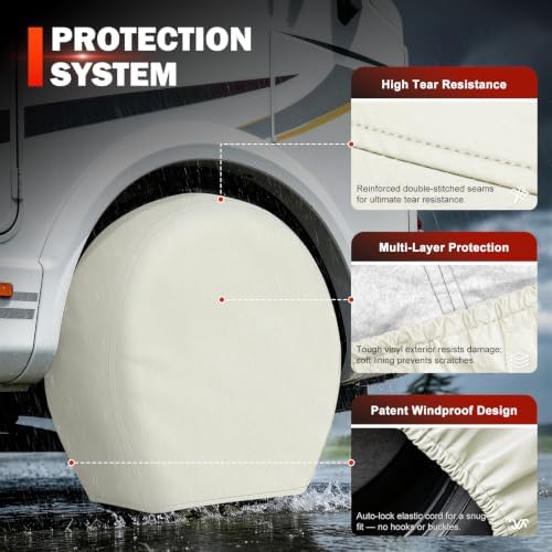 Explore Land Tire Covers 4 Pack Fit Tire Diameters 29-31.75 inch, Off White - Image 2