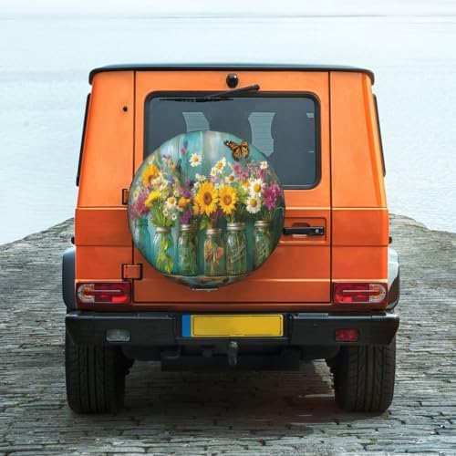 Colorful Flower Spare Tire Cover Waterproof Wheel Cover 17 Inch Universal Fit - Image 2