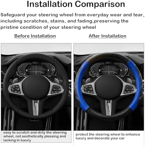 Black and Blue Line Punching Car Steering Wheel Cover, Microfiber Leather Sports - Image 6
