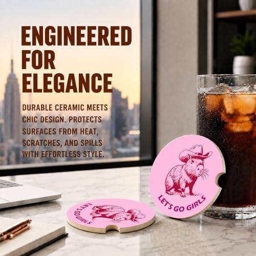 Pink Western Capybara Car Coasters, Let's Go Girls Coquette Cup Holders - Image 5