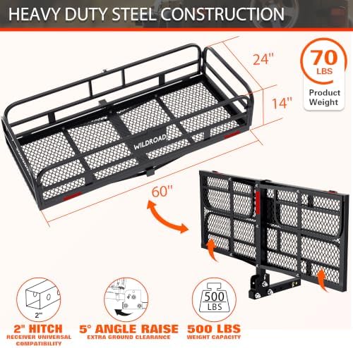 Wildroad 60"x24"x14" Hitch Cargo Carrier, Fits 2" Receiver - Image 2