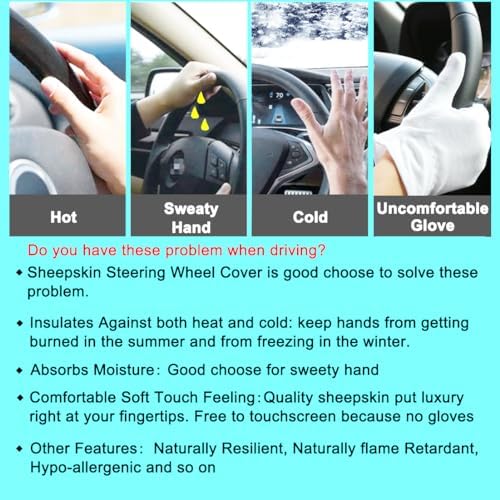 OGLAND Fuzzy Sheepskin Car Steering Wheel Cover - Image 3