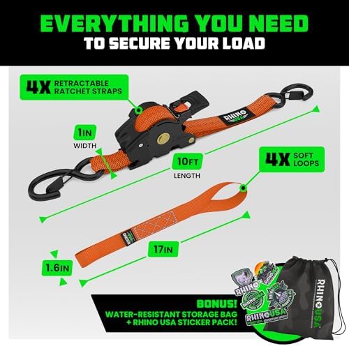 Rhino USA Retractable Ratchet Straps - 1in x 10ft - Image 5