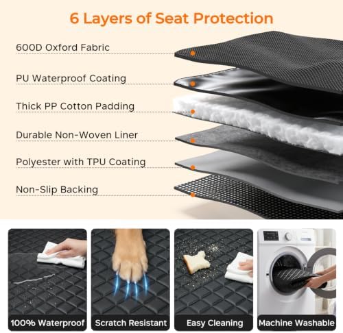 URPOWER Dog Car Seat Cover for Back Seat, Waterproof Car Seat Protector - Image 6