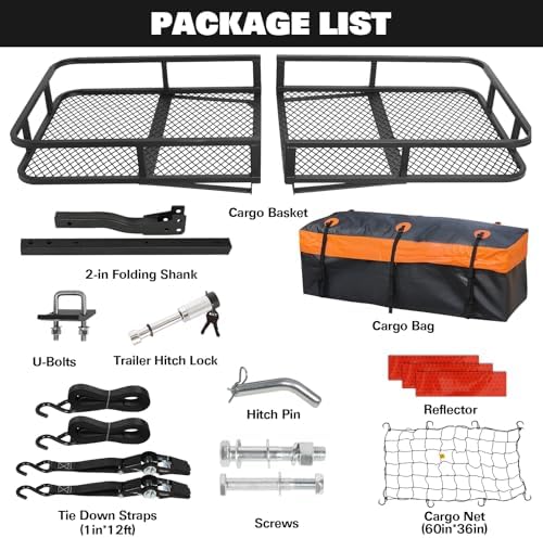 WEIZE Folding Hitch Mount Cargo Carrier Basket 60" x 20" x 6" - Image 2