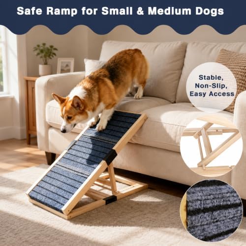 Adjustable Wooden Dog Ramp for Small Dogs, 27.6" Long x 11.8" Wide - Image 2