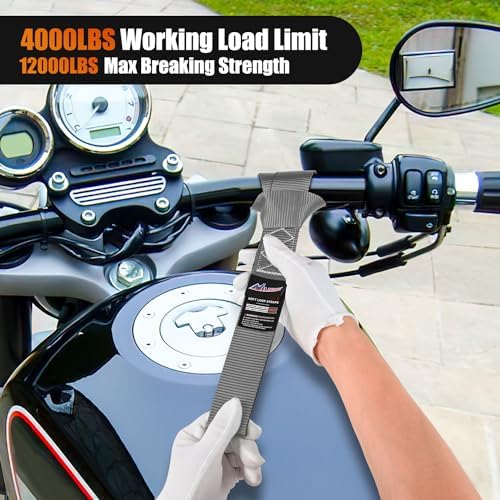 Nilight Soft Loop 1.7"x17" Motorcycle Tie Down Straps 12, 000LBS 8PK Grey - Image 6
