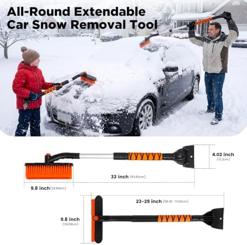 33" Snow Brush and Ice Scraper for Car Windshield, Extendable & 360° Pivoting - Image 4