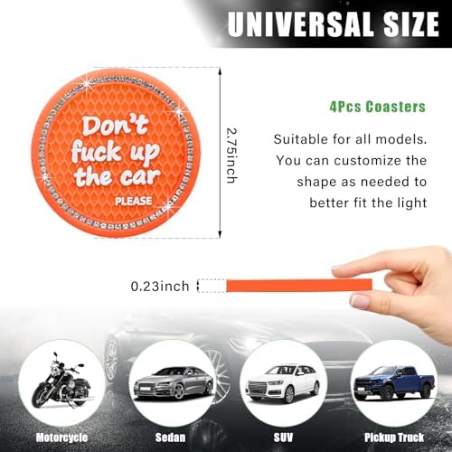 Ziciner 4 Pack Bling Car Cup Holder Coaster, 2.75 Inch Anti-Slip Auto Insert - Image 2