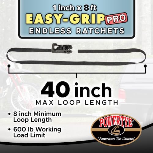 PowerTye 1in x 8ft Easy-Grip PRO Endless Black Ratchet Straps - Image 2
