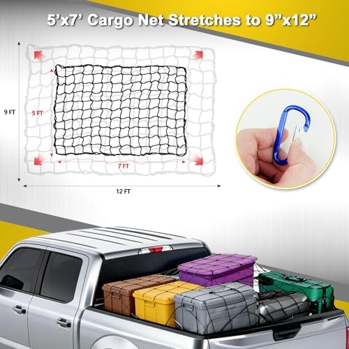 5'x7' Truck Cargo Net Stretches to 9'x12' Super Duty Bungee - Image 2