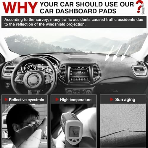 Autorder Dashboard Cover Mat for Jeep Compass 2017-2020 2021 Accessories Dash - Image 2