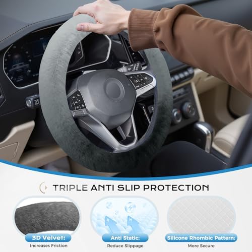 Coverado Winter Fluffy Steering Wheel Cover, Upgraded Anti-Slip Fuzzy Furry Car - Image 5