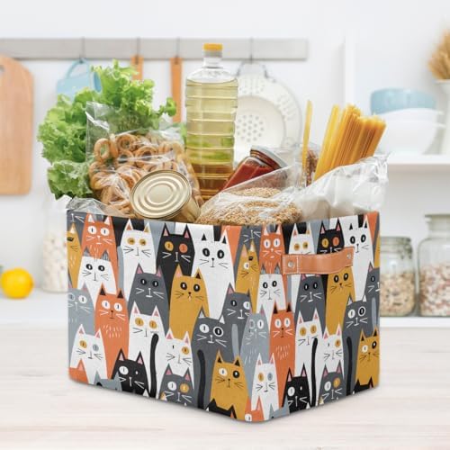 AUUXVA Storage Basket Cute Animal Cat Pattern Storage Cube Box Durable Canvas - Image 7