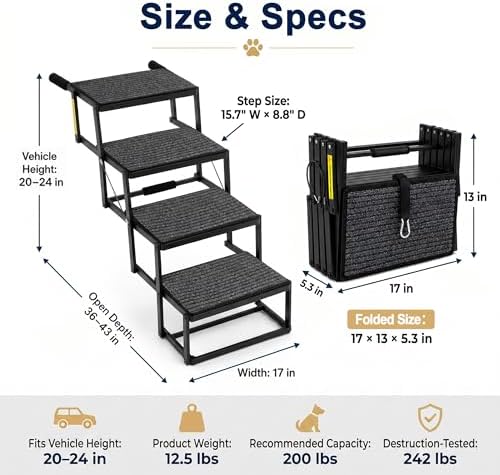 4-Step Heavy Duty Dog Stairs for Large Dogs, Car & SUV, 20-24 in - Image 2