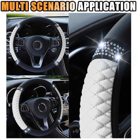 JOYCOURT 15 Inch Bling Soft Leather Car Steering Wheel Cover - Image 6