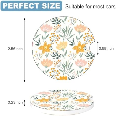 Ceramic Car Cup Holder Coasters Set of 2, 2.56 in Yellow Flower - Image 2